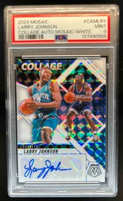 2024-25 Mosaico Larry Johnson Collage Automático Blanco #/25 Hornets PSA 9 Foto 1 de 2
