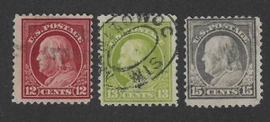 US Scott # 512-514,... 12-13, 15 Cent, Franklins, 1917, - Bild 1 von 1