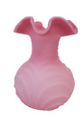 Vintage FENTON Vase Satin Pink Glass Rose Drapery Design Ruffled Rim Large 8”