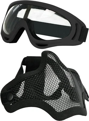 Airsoft Mask and Goggles, Skull Airsoft Half Face Mask Steel Mesh and Goggles Se
