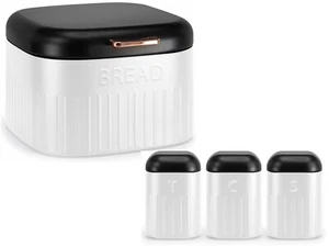 3/4Pc Bread Bin Set Tea Coffee Sugar Canister Food Container Storage Black White - Picture 1 of 14