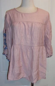 Orange Creek Mauve Embroidered Floral 3/4 Sleeve Tiered Back Button Shirt Small - Picture 1 of 5