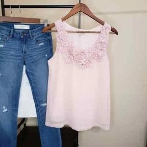 Twentyone Womens Sleeveless Blush Pink Semi-Sheer Top Size SP Floral Neckline - Picture 1 of 6