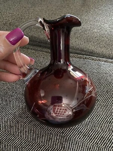 Cranberry Glass Itched Cruet W Clear Handle (no Stopper) - Picture 1 of 16