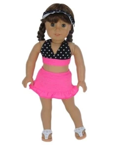 Doll Clothes 18" Bathing Suit Black White Polka Dots Skirt Pink fits AG Dolls - Picture 1 of 4