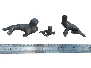 Vintage Set of 3 Pewter Family of Seals Figurine Sculptures - Picture 1 of 1
