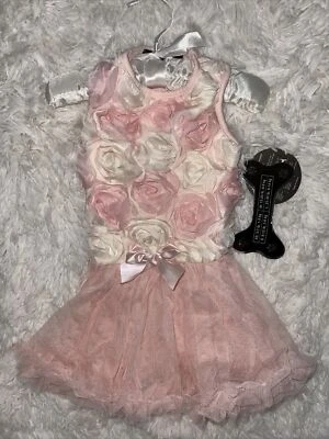 Pawpatu Dog Cat Peach Bow Flowers tutu Ruffle Dress  Ballerina Birthday S - Image 1 of 4