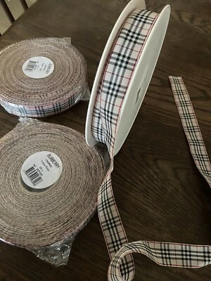 Authentic Burberry NOVA Check Plaid Ribbon 1"W   Roll Lot 100 Yard NEW Rare HTF - Image 1 of 3