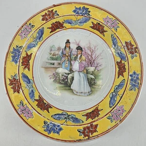 Piatto piatto ciotola vintage famiglia cinese rose farfalle falene dipinto a mano - Foto 1 di 4