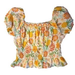Gr. 6 NEU Rachel Zoe Blumen Crop Top Boho gefüttert geraffte Taille Ananas - Bild 1 von 11