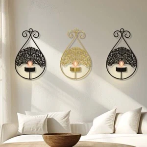 Gold Wall-mounted Candlestick Wrought Iron Hanging Aromatherapy Rack Wedding - Picture 1 of 9
