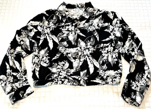 Blue Rain Cropped Jacket Tropical Print Button Front Relaxed Coastal Chic Large - Imagen 1 de 14