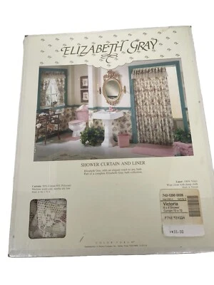 Vtg Elizabeth gray  80s Victoria floral lace shower curtain & liner 72×72 New - Image 1 of 4