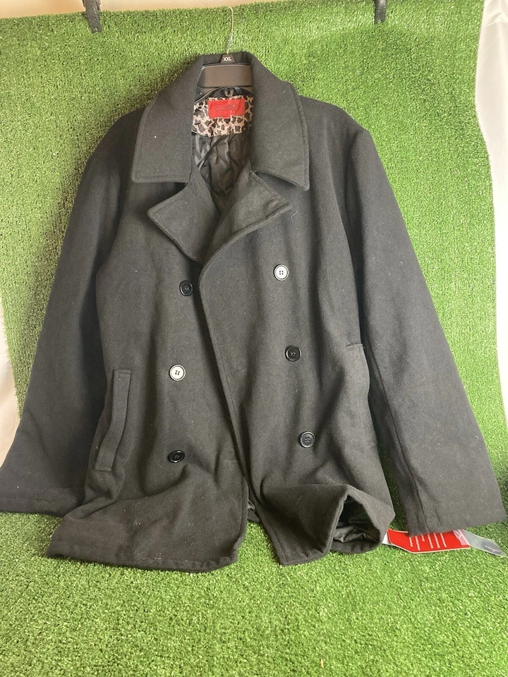 Excelled Women's Plus Double-breasted Peacoat Black-2X