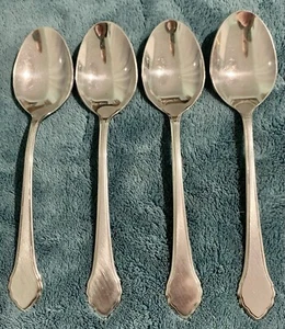 WM A ROGERS DELUXE STAINLESS ONEIDA SUMMER MIST/AUTUMN GLOW 4 PIECE SOUP SPOONS - Picture 1 of 6