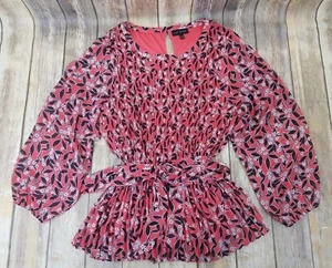 Lane Bryant Pleated Blouse Long Sleeve Floral Waist Tie Lined Size 26/28 Pink - Picture 1 of 15