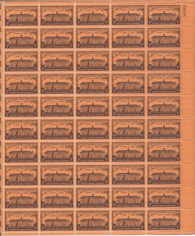 US Stamp - 1956 Nassau Hall - 50 Stamp Sheet - Scott #1083 - Image 1 of 1
