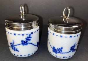 Set of 2 Williams Sonoma FLOW BLUE Floral Egg Coddler Cups/Spice Jars - As Is - Picture 1 of 12