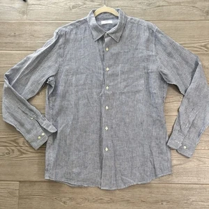 Uniqlo Mens Blue Striped LINEN Button Down Long Sleeve Casual Shirt - Picture 1 of 7