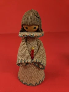 VTG Burlap Christmas Ornament Cone Doll Holding Candl1e 1960's Tawain 5"T MCM - Picture 1 of 10