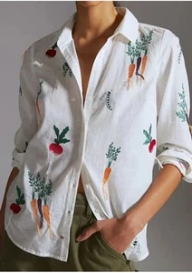 Blusa Maeve by Anthropologie Algodón Bordado Veggie Zanahoria Rábano 12 Nueva con Etiquetas - Imagen 1 de 6