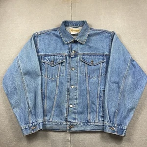 Vintage Wrangler Jacket Mens Large Blue Denim Jean Hero Button Up Trucker Coat - Picture 1 of 16