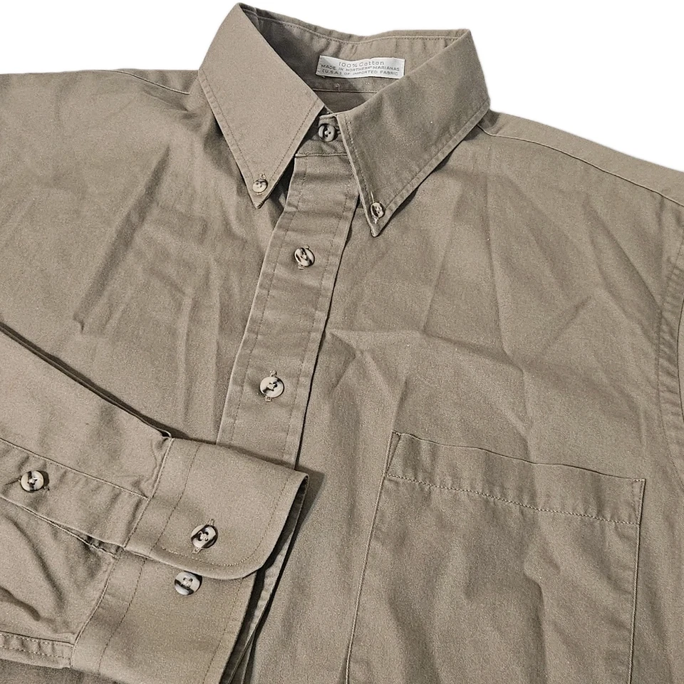 Vintage EAGLE SHIRTMAKER Tan DRESS BUTTON L SHIRT 15 32/33 MADE IN USA Khaki EUC - Image 1 of 4