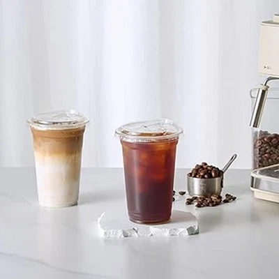 16盎司透明塑料杯带盖,套装一次性咖啡杯,一次性杯子 — 第 1/4 张图片