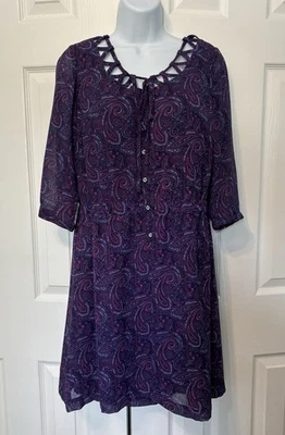 Vestido I Love Heart Ronson Para Mujer Manga 3/4 Cintura Elástica Forrado Púrpura Paisley, S Foto 1 de 4