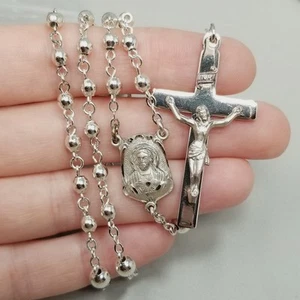 Vintage Glaubensbekenntnis Sterlingsilber Katholischer Rosenkranz Herz Herz Kruzifix Perlen Kette - Bild 1 von 11