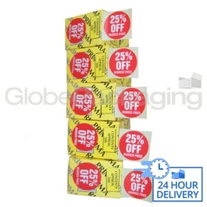 1500 x '25% DE DESCUENTO' Adhesivo al por menor Etiquetas de precio rojo Pegatinas CALIDAD 45 mm EXCELENTE - Imagen 1 de 5