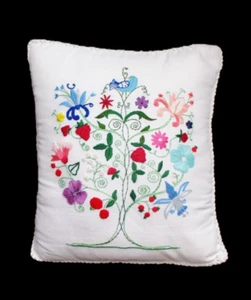 Vintage Crewel Embroidery Pillow Finished Bird Floral Tree of Life Completed - Picture 1 of 7