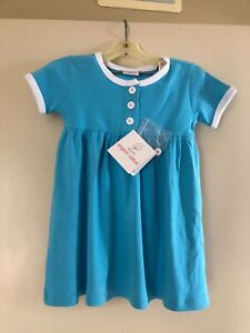 Hanna Andersson BLUE WHITE Baby Dress with Bloomers  size 80 18 to 24 months NEW