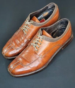 Cole Haan Mens Size 9.5M Cognac Brown Leather Oxford Dress Shoes C02885 - Picture 1 of 8
