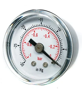 Vacuum Gauge -30*Hg & -1/0 Bar 50mm Dial 1/4 BSPT back connection. - Picture 1 of 1