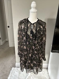 Zara Chiffon Floral Black dress Sz M - Picture 1 of 10