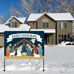 Christmas Decorations Outdoor Yard Nativity Scene Yard Sign Reversible Dual Reli - Picture 1 of 9