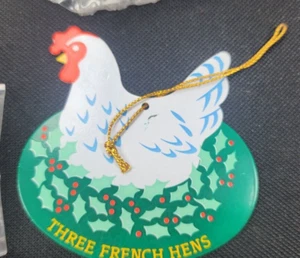 Vintage Avon Twelve 12 Days of Christmas Metal Ornament * Three French Hens * - Picture 1 of 3