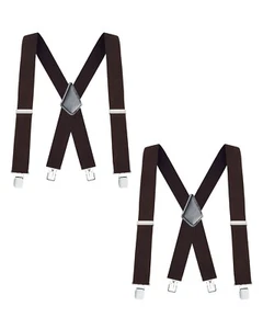 Buyless Fashion Mens 2 Pack Suspenders - 48" Adjustable Heavy Duty 2" Wide - X - Picture 1 of 77