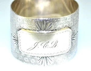 ANTIQUE STERLING SILVER NAPKIN RING WITH TINY CIRCLE DESIGN JCB MONOGRAM #721 - Picture 1 of 7