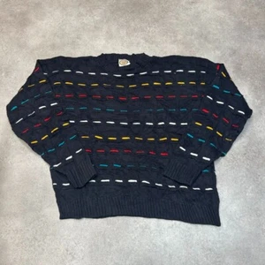Pickel & Root Knitted Jumper Mens Medium Rainbow Pop Wool Knit Sweater Black - Picture 1 of 9