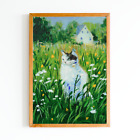 A6 PRINT of Painting country Cat in the Fild House Wildflowers by JTar