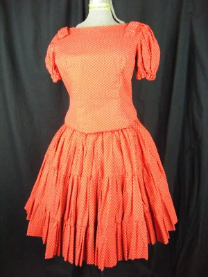 Vtg 60s Red Printed Cotton Bows Top & Square Dance Skirt-Bust 34/Waist 24 - Image 1 of 4