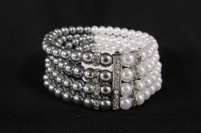 Mujeres Pulsera Elástica Sexy Moda Joyería Peltre Crema Imitación Perla Cuentas Foto 1 de 4