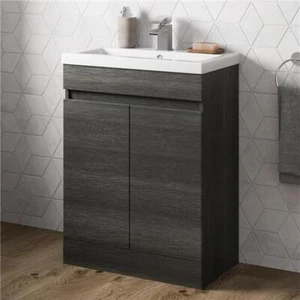 600mm Bathroom Vanity Unit Basin 2 Door Storage Cabinet Furniture Charcoal Grey - Picture 1 of 14