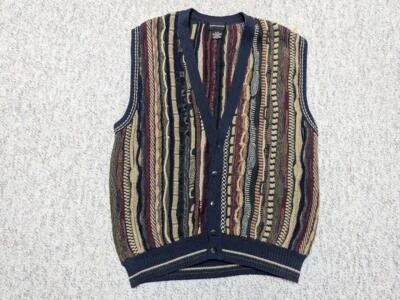 vintage 1990s sweater vest XL cotton knit ABSTRACT conte di milano coogi HIP HOP - Image 1 of 4