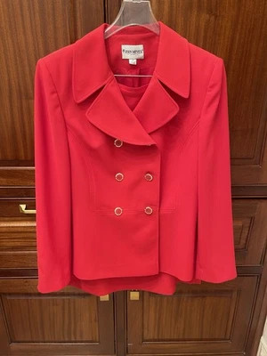 JOHN MEYER 2 Piece Fun burst Of Red Long Sleeve Collared Suit Women's Sz 16 - Image 1 of 4