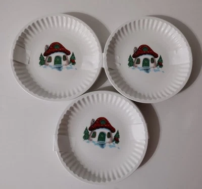 Gnome Home Mushroom Snack Plates 6" White Plastic Set Of 6 - Image 1 of 4