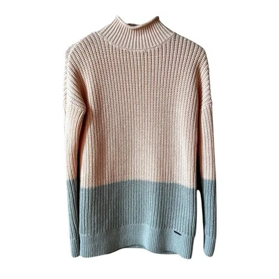 Abercrombie & Fitch Chunky Knit Colorblock Mock Neck Sweater Pink Blue Sz Small - Image 1 of 4