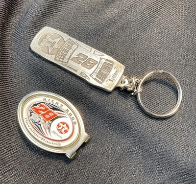 (2) Vintage NASCAR Pewter Key Chain #28 Havoline & #28 Ricky Rudd Money Clip - Image 1 of 4